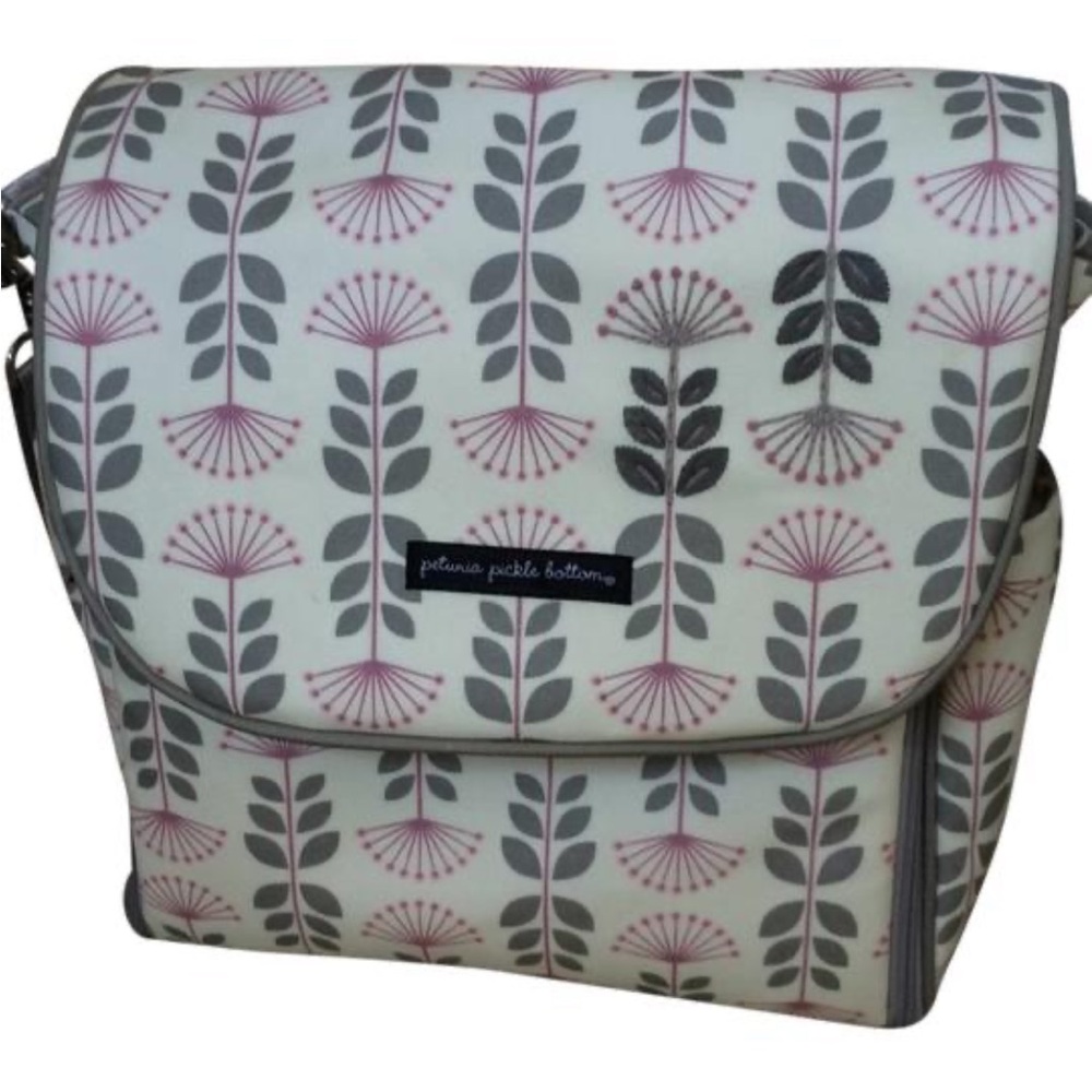 Petunia Pickle Bottom Cream and Gray Floral Boxy Backpack